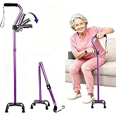 Uojeeong Quad Cane Stand Up Assist Aid for Elderly Women, Canes for Women for Stability, 4 Prong Adjustable Walking Stick for Seniors Balance, Non-Slip Wide Base, Aluminum Foldable Stand Cane