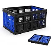 Mecbellor 49L Collapsible Storage Crate, Stackable, Blue, 1 Pack | Heavy-duty foldable utility bins for trunks, garages, groceries, camping and moving; fold flat to 2.6 in.