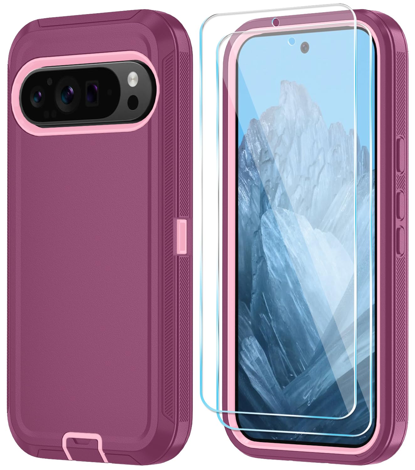 Photo 1 of Qinmay Phone Case for Google Pixel 10/10 Pro Case with HD Screen Protector, Heavy Duty Shockproof & Dropproof 3-Layer Cover Phone Case for Pixel 10/10 Pro case, WineRedPink