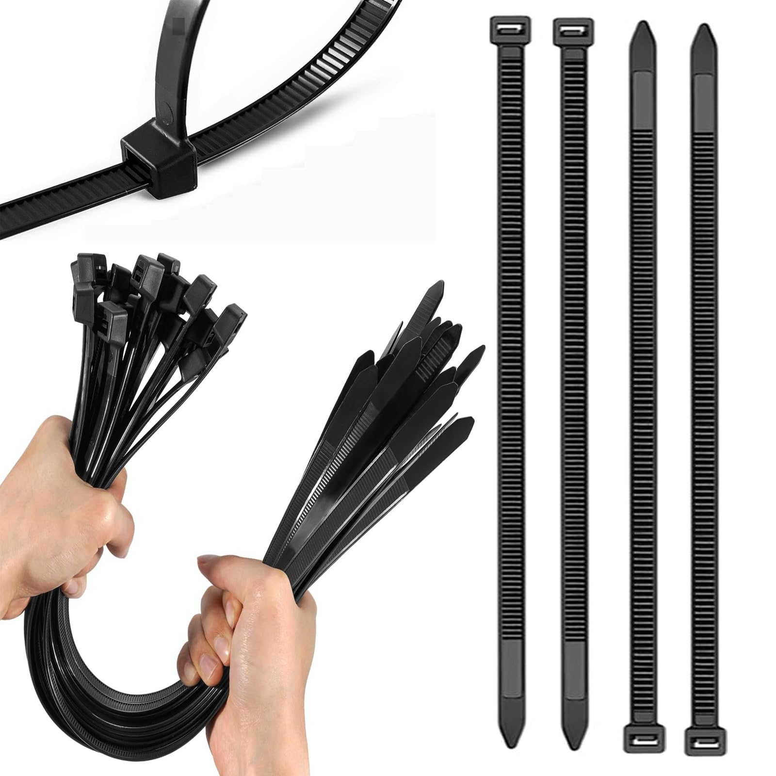 Yalixuan Black Cable Ties 450mm×4.8mm,Pack of 100,18 inch/45 cm Premium Self-Locking Nylon Zip Tie Wraps,Large UV Resistant Cable Ties Extra Long Zip Tie Wraps for Outdoor Use