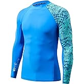 HUGE SPORTS Men's Rash Guard Long Sleeves UPF 50+ UV Sun Protection Quick Drying Splice Compression Swim Shirts