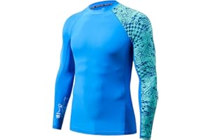 HUGE SPORTS Men's Rash Guard Long Sleeves UPF 50+ UV Sun Protection Quick Drying Splice Compression Swim Shirts