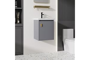 Albriya 16'' Bathroom Vanity with Ceramic Sink Combo, Wall Mounted Small Bathroom Vanity with Soft-Close Door Modern Floating Cabinet, Pop-up Drain, P-Trap Included, Gray(No Faucet)