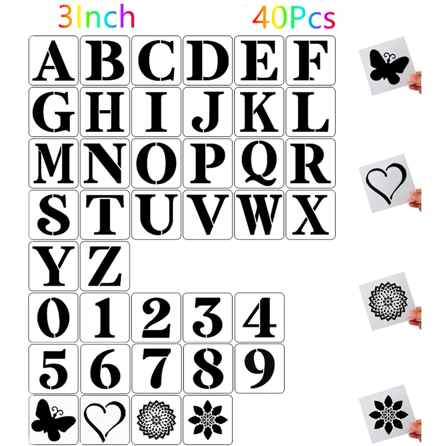 40pcs 3 Inch Letter and Number Templates, Reusable Plastic Large Alphabet Art Letter Stencils for Painting on Wood, Wall, Fabric, Rock, Chalkboard,Signs, Number Painting Stencils DIY Art Gifts