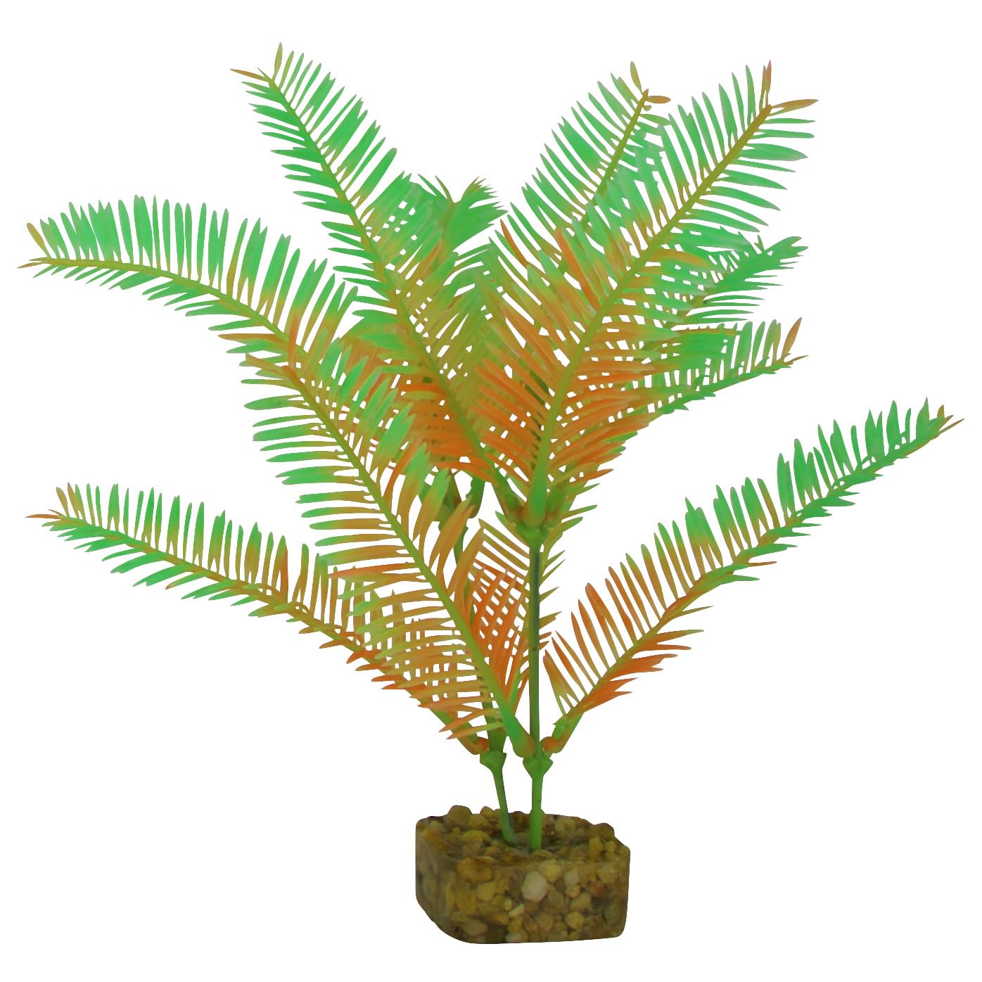 GloFish Plant Aquarium Décor, Green and Orange Medium, Fluorescent Under Blue LED Light