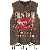Verdusa Men's Graphic Tees Y2k Gothic Distressed Summer Shirt Grunge Hippie Sleeveless Tank Top