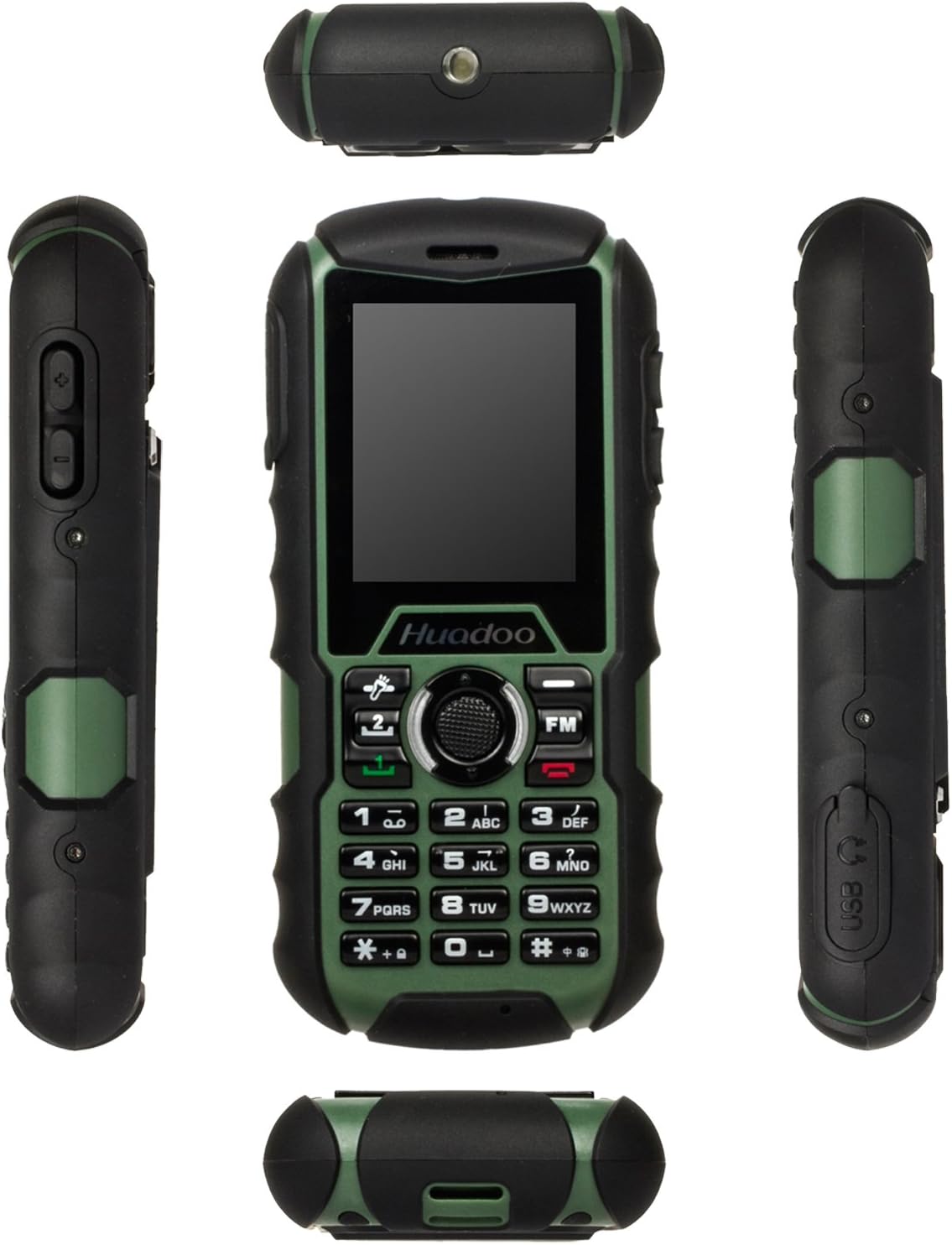 Huadoo H1 Mobile Factory Unlocked Cell Phones Ip68 Tri-Proof Waterproof Shockproof Dustproof 2.0 Inch Screen Ultra Rugged Simple GSM (Black+Green)