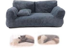 Revuera Calming Pet Sofa, Large Washable Memory Foam Pet Bed With Non-Slip Bottom (Dark Grey, S 17.7 × 15 × 8.7in)