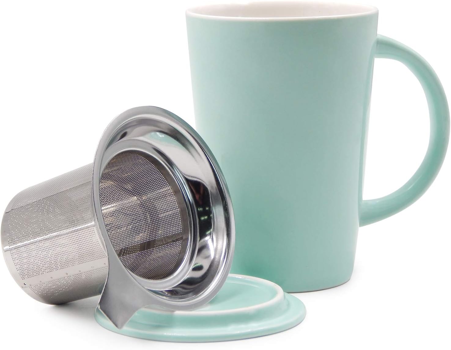 TOSSOW Ceramics Tea Mug with Lid,Ceramic Tea Brewing Cup Basket and Lid for Steeping, Loose Leaf