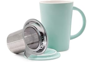 TOSSOW Ceramic Tea Mug with Infuser and Lid 14oz Steeping Tea Cups Single Cup Loose Tea Brewing System Teaware with Filter（Tu