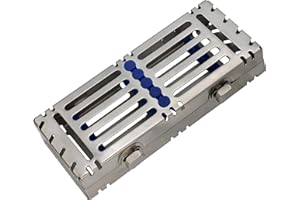 VISION TEK MED Turn Button 5 Dental Sterilization Cassette & Caddies Blue Silicone Rack Surgical Instruments Holder Tray Stand Autoclavable Detachable Box Double Botton Type for Dental Clinic Tool