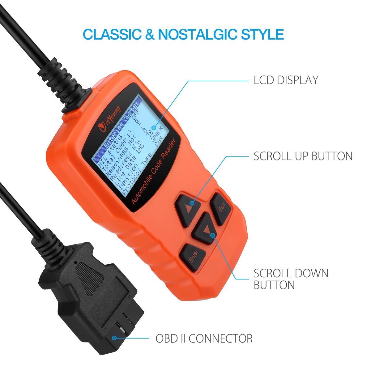 isYoung Vehicle Scan Tool OBD/EOBD CAN Diagnostic Tool 10 Modes OBDII Test + Quick Battery Health Check Engine Scanner for AUDI/VW/SKODA/BENZ/BMW/PORSCHE/GM & Other Car/SUV/Light Duty Vehicle(Orange)