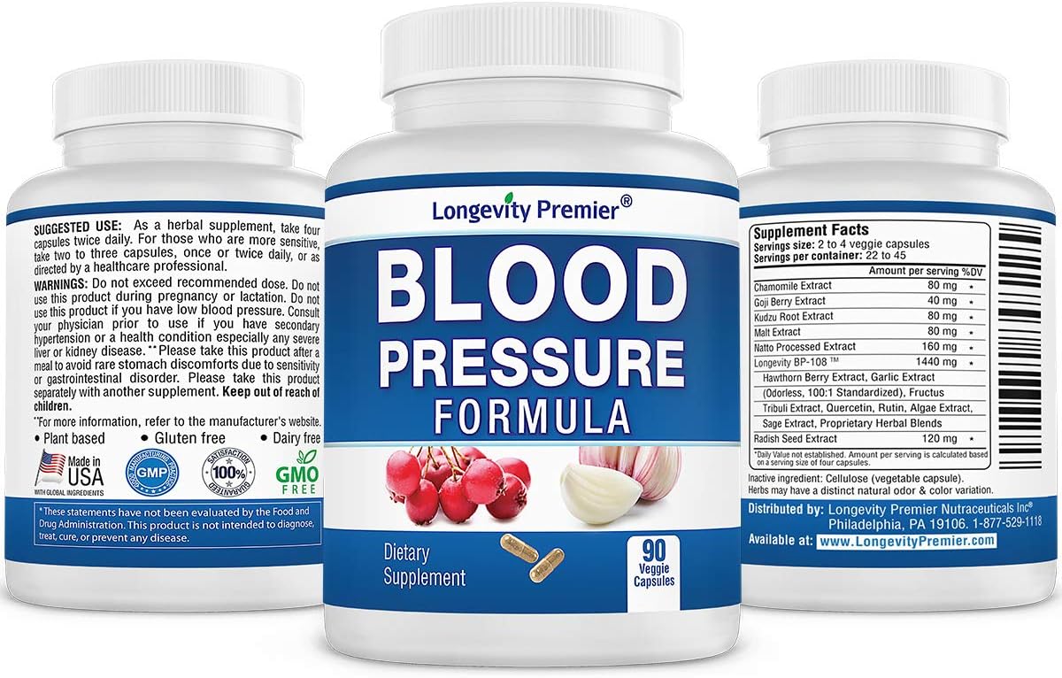 [2-Bottle Value Pack] Longevity Blood Pressure Formula -Scientifically formulated with Hawthorn & 12+ top Quality All Natural Herbs: Health & Personal Care