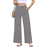 EVALESS Wide Leg Pants for Women Drawstring Elastic Waist Striped Kint Lounge Trousers Sweatpants with Pockets