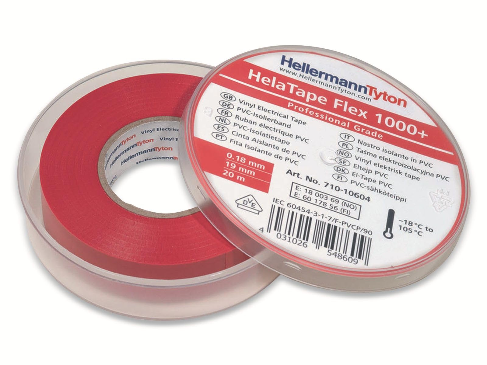HellermannTyton 710-10604 HelaTape Flex 1000+ Insulation Tape Red (L x W) 20 m x 19 mm