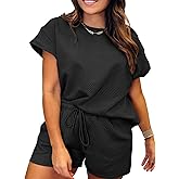 Eytino Women Plus Size 2 Piece Outfits Sweatsuit Short Sleeve Pullover Tops and Drawstring Shorts Pants(1X-5X)