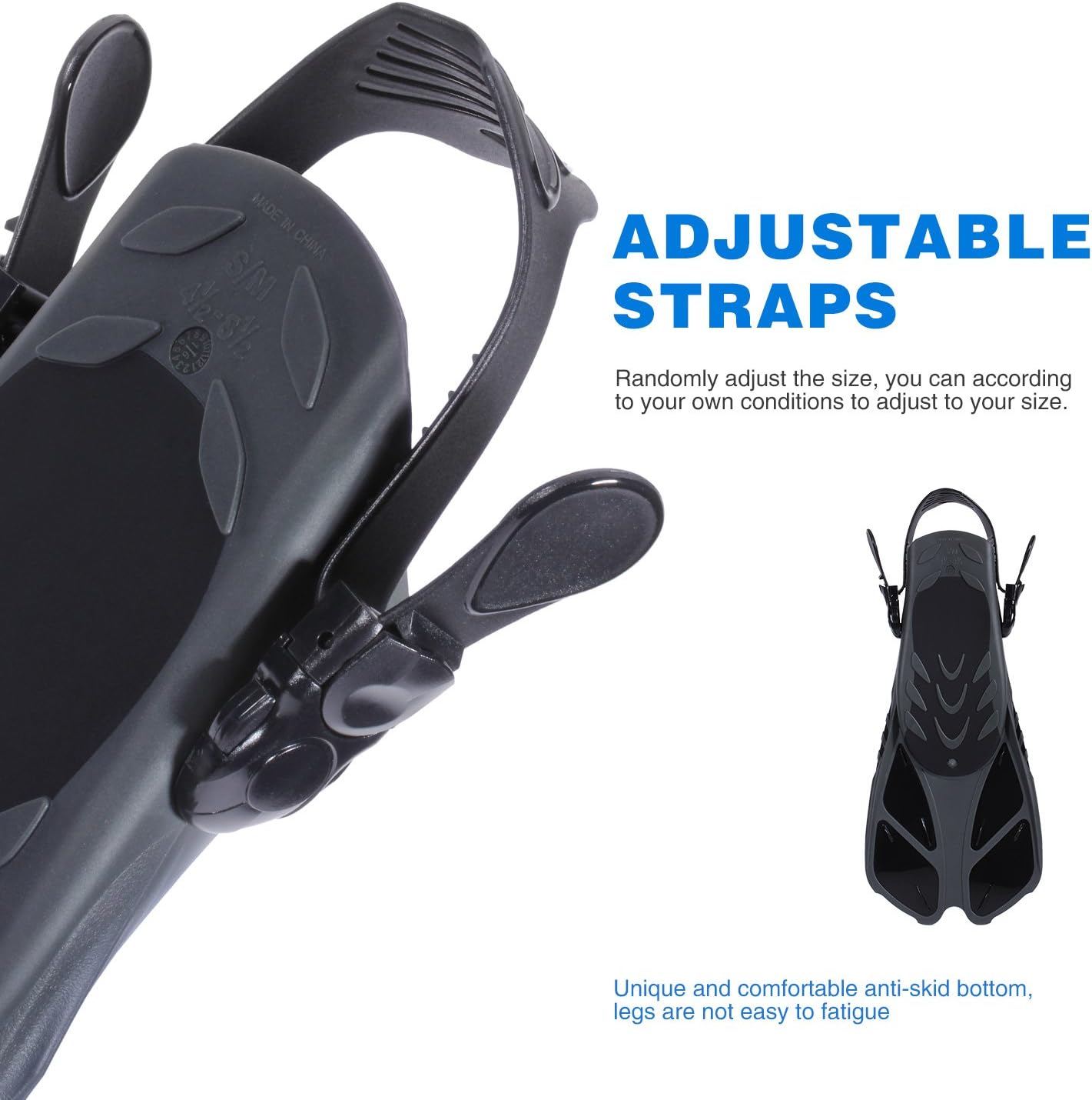 CAPAS Snorkel Fins, Swim Fins Travel Size Short Adjustable for Snorkeling Diving Adult Men Women Kids Open Heel Swimming Flippers : Sports & Outdoors