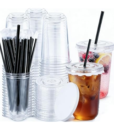 Récipients Boissons Sans BPA Lot De 50 Gobelets Smoothie 473ml - Avec Couvercles Et Pailles - Transparent Réutilisable Gobelet PET Alimentaire Réutilisable Récipients Boissons Sans BPA Lot De 50 Gobelets Smoothie 473ml - Avec Couvercles Et Pailles - Transparent Réutilisable Gobelet PET Alimentaire Réutilisable