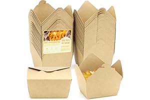 RETOONGKING 50 Pack 28 oz Take Out Food Containers, Microwavable Kraft Brown Paper To Go Boxes for Food,Heavy Duty Grease Resist Paper Lunch Box Cardboard Take Out Box for Restaurant, Household and Party