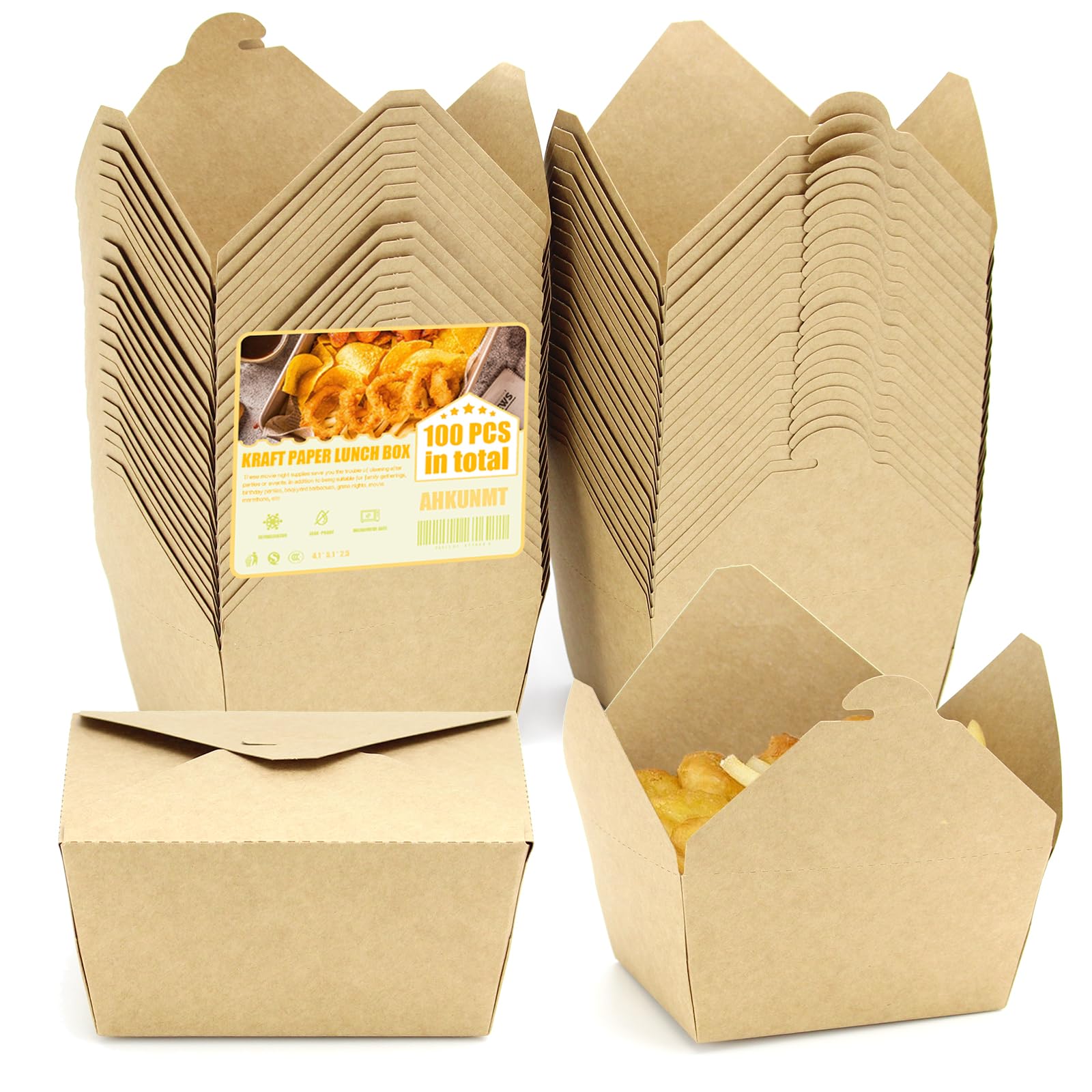 Photo 1 of 50 Pack 28 oz Take Out Food Containers, Microwavable Kraft Brown Paper To Go Boxes for Food,Heavy Duty Grease Resist Paper Lunch Box Cardboard Take Out Box for Restaurant, Household and Party