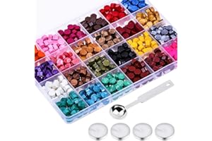 PAXCOO 624Pcs Sealing Wax Beads, Sealing Wax for Wax Seal Stamp, Hexagon Wax Seal Beads with A Wax Spoon and 4Pcs Tea Candles (24 Colors)
