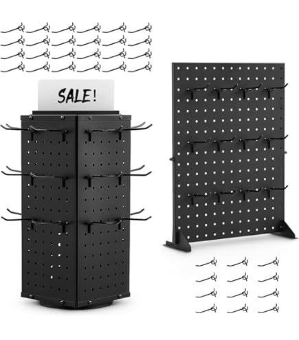 Geelin Metal Pegboard Display With 50 Pegboard Hooks, 9.8 X 9.8 X 20.5 In Rotating Display Stand Display Racks For Craft Shows Pegboard Organizer With