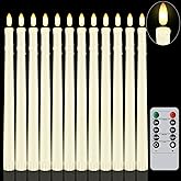 Warmhere 12 Pcs Flameless Taper Candles with Remote Timer, 11" Long Battery Operated Taper Candles, Flickering 3D Flame, Plastic Fake LED Candlesticks for Home Wedding Party Holiday Decor, Ivory