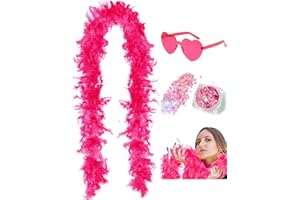 SHENYI 45g 2Yard Feather Boa with Body Glitter and Heart Sunglasses for Women and Teen Girls Bachelorette Party Halloween