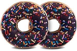 HYSEAS Round Throw Pillow 14 Inch Chocolate Donut, 3D Digital Print Decorative Comfortable Soft Plush Funny Food Shaped Pillow Light Weight Seat Pad Cushion for Couch, Chair, Floor, Sofa, 2 Pack