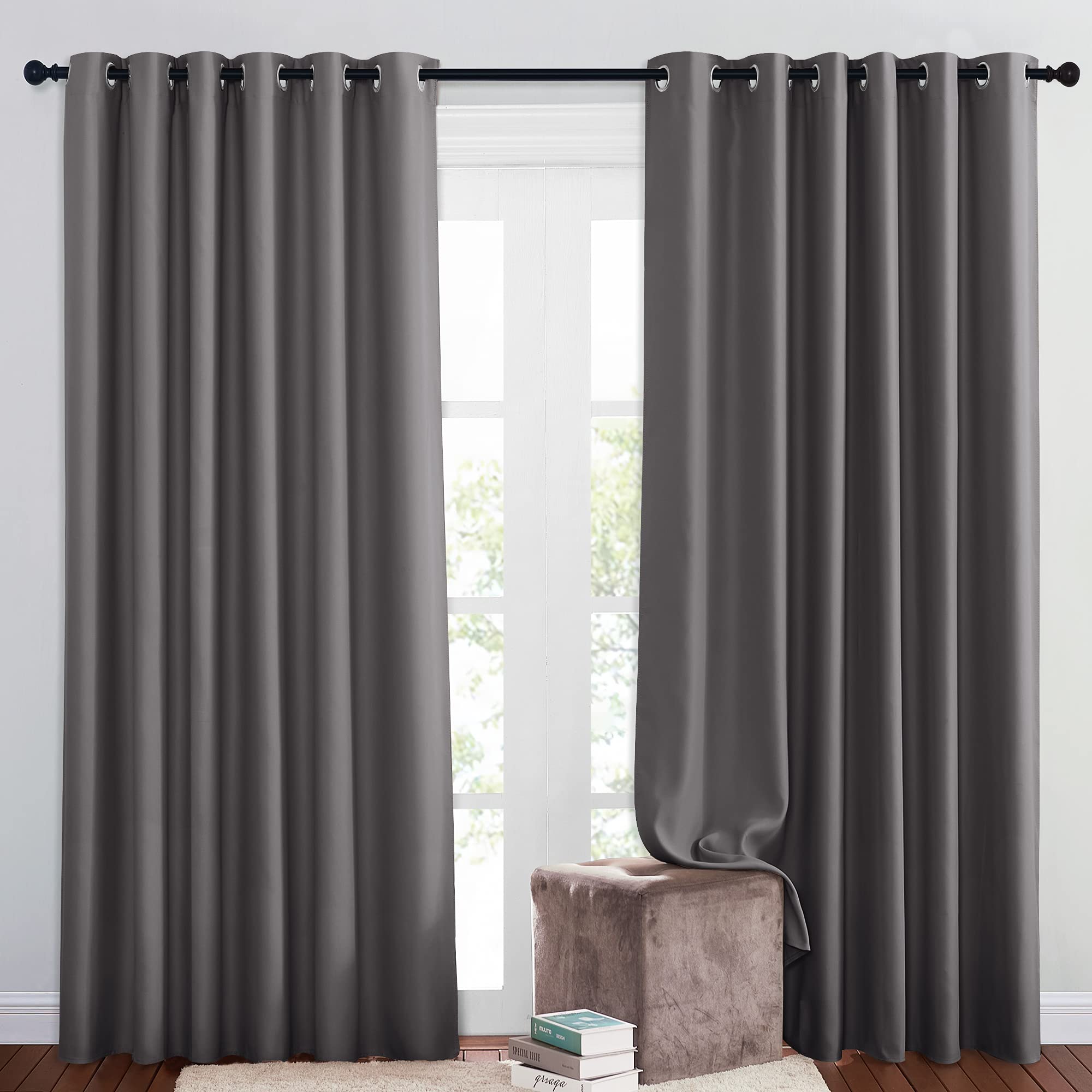 Photo 1 of NICETOWN Blackout Living Room Curtains Extra Wide, Triple Weave Grommet Top Thermal Insulated Window Treatment Light Blocking Panels for Patio/Porch (Grey, W80 x L84, Set of 2)