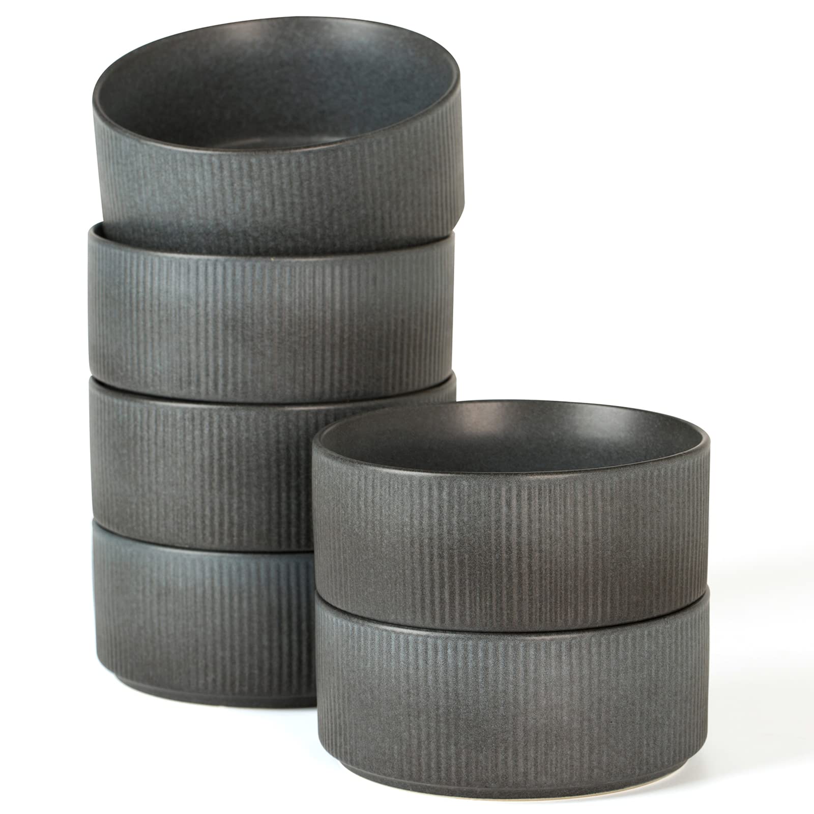 Photo 1 of famiware Star Cereal Bowl Set, Soup Bowls Set of 6, Double Reactive Glaze, Stackable, 23 oz Deep Bowls Suitable for Popcorn, Oatmeal, Dessert - Dishwasher and Microwave Safe, Matte Dark Charcoal