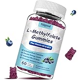 Sijigood L-Methylfolate Gummies with Methyl B12 - Empower Mood, Optimize Brain Health & Fortify Immune System. Blueberry Flavor 60 Count.