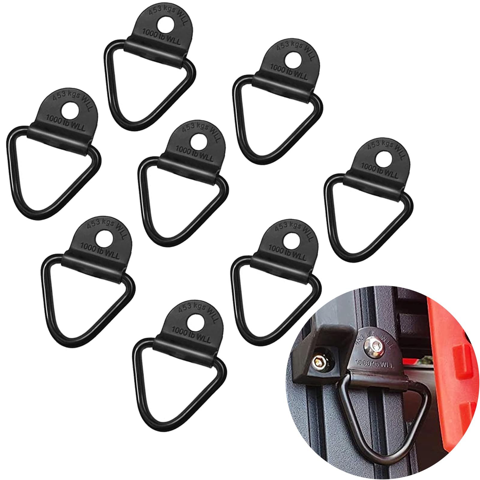 Photo 1 of MOEBULB Cargo V-Ring Tie-Down Anchors - Black Steel Bolton Trailer Tie Down for Trucks and Warehouses - Replacement for D-Ring - Plastic Flush Mount Pan Fitting Tiedown 8-Pack