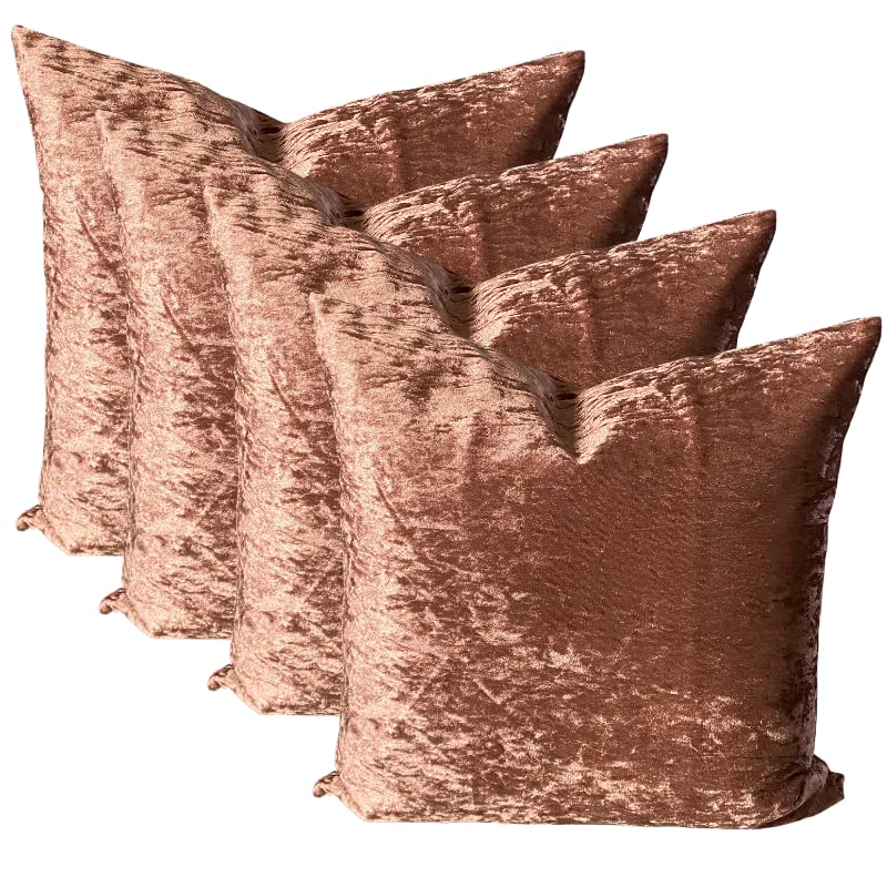RKAAS HOME Super Soft Decorative Luxurious Crushed Ice Velvet Square Cushion Cover for Living Room Sofa Couch Bed 45cm x 45cm 18x18 Inches (Pack of 4 - Brown) — image 1