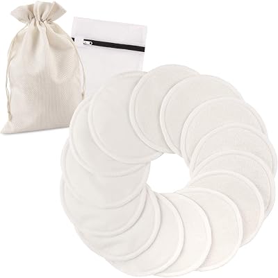 PHOGARY 14 PCS Washable Bamboo Nursing Pads with Bag & Laundry Bag