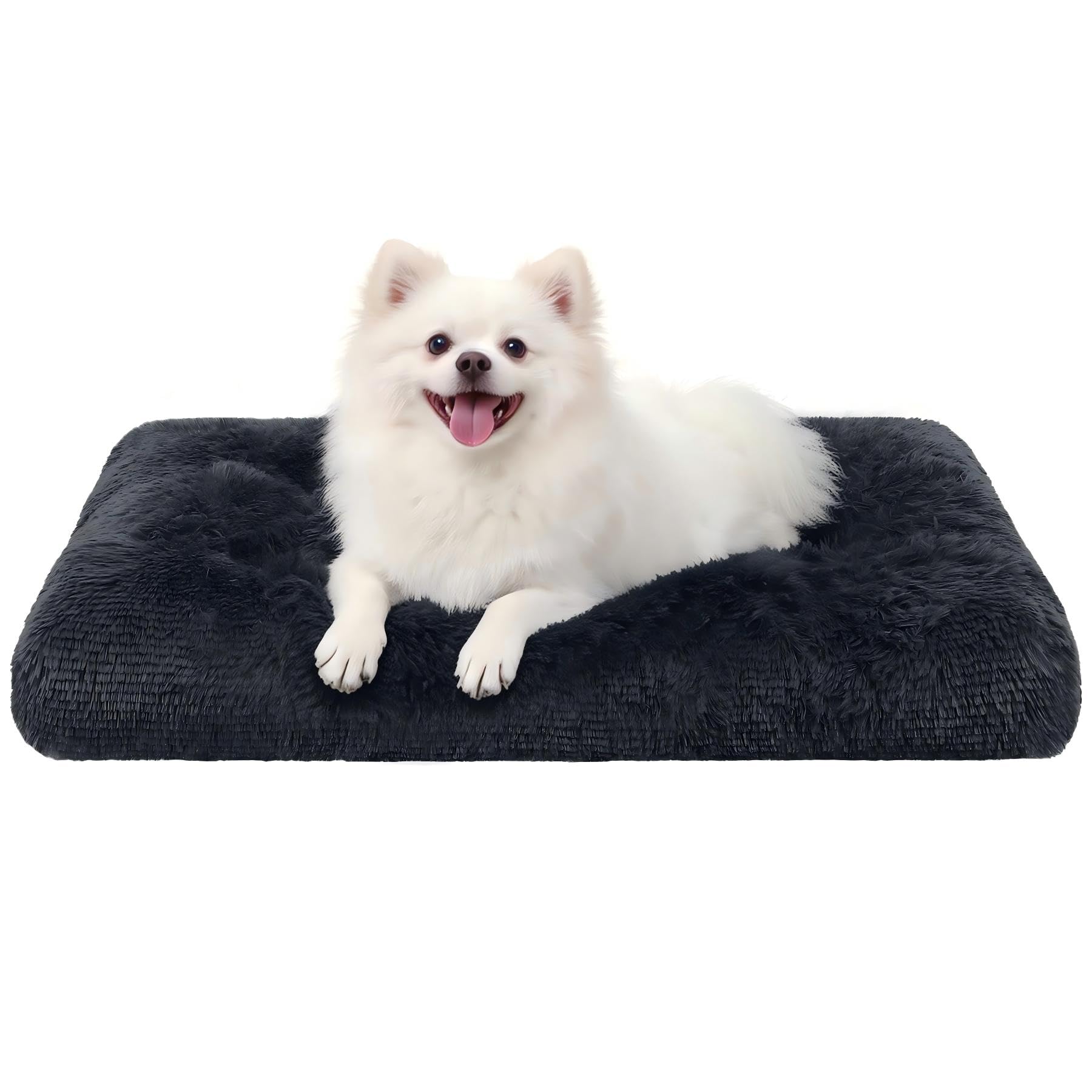KSIIA Small Calming Dog Bed for Crate, Fluffy Washable Mattress, Long Plush Anti Anxiety Mat, Non Skid Bottom Dog Pillow Cushion, Pet Beds Shadow Grey 60x45cm