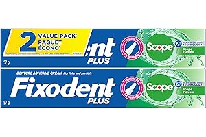 Fixodent Plus Scope Secure Denture Adhesive for Full and Partial Denture Wearers, 114 g Total (2 Count of 57 g Each)