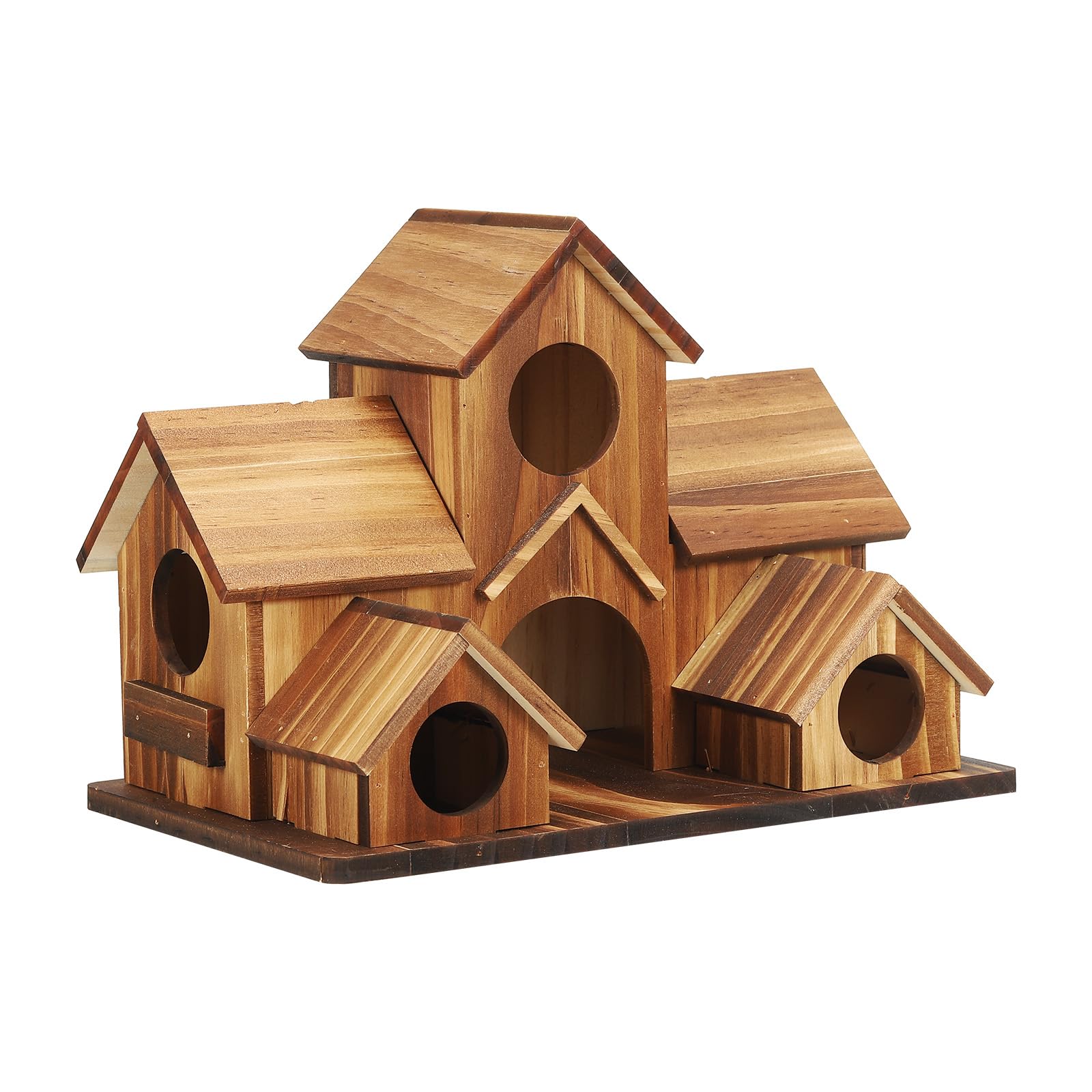 PATIKIL Large Bird House for Outside, Wooden Hanging Hummingbird House with 6 Rooms, Brown