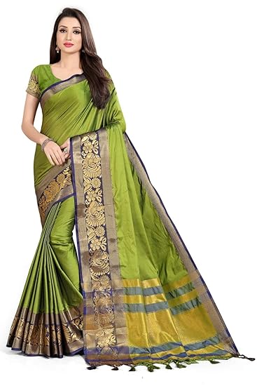 Leeza Store Banarasi Cotton Silk Kanjivaram Style Saree With Blouse Piece