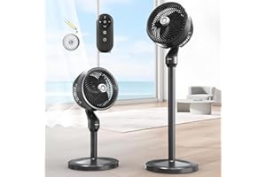 YOKEKON Standing Fan 360° Oscillating, 33ft/s Velocity Quiet Floor Fan, Washable Fan for bedroom with Aroma Box & Remote,Table Pedestal 2-in-1, Tower Fans that Blow Cold Air for Bedroom Indoor, Black