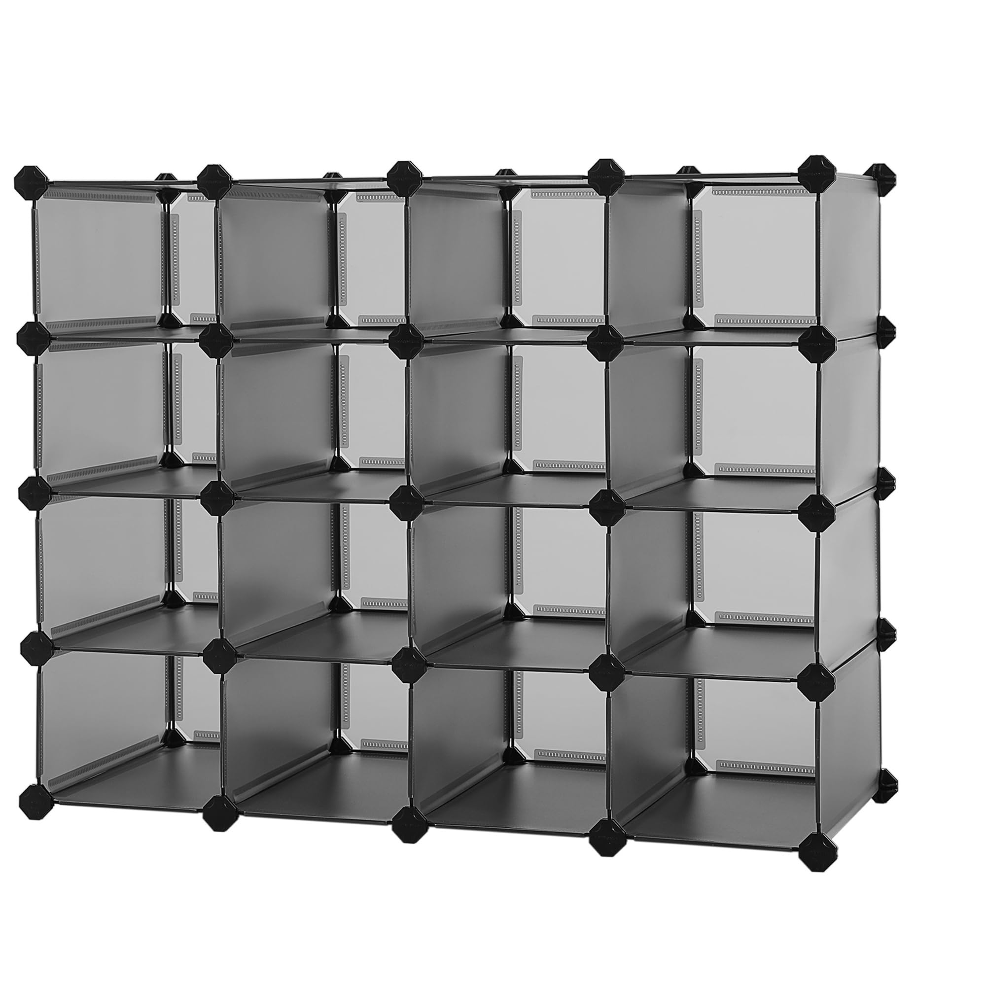 SONGMICS Shoe Rack with 16 Cubes, Interlocking Plastic Shoe Organizer, DIY Storage Cabinet for Closet Entryway Bedroom Garage, Space Saving Design, 12 x 35.1 x 27.2 Inches, Grey ULPC445G02 Image