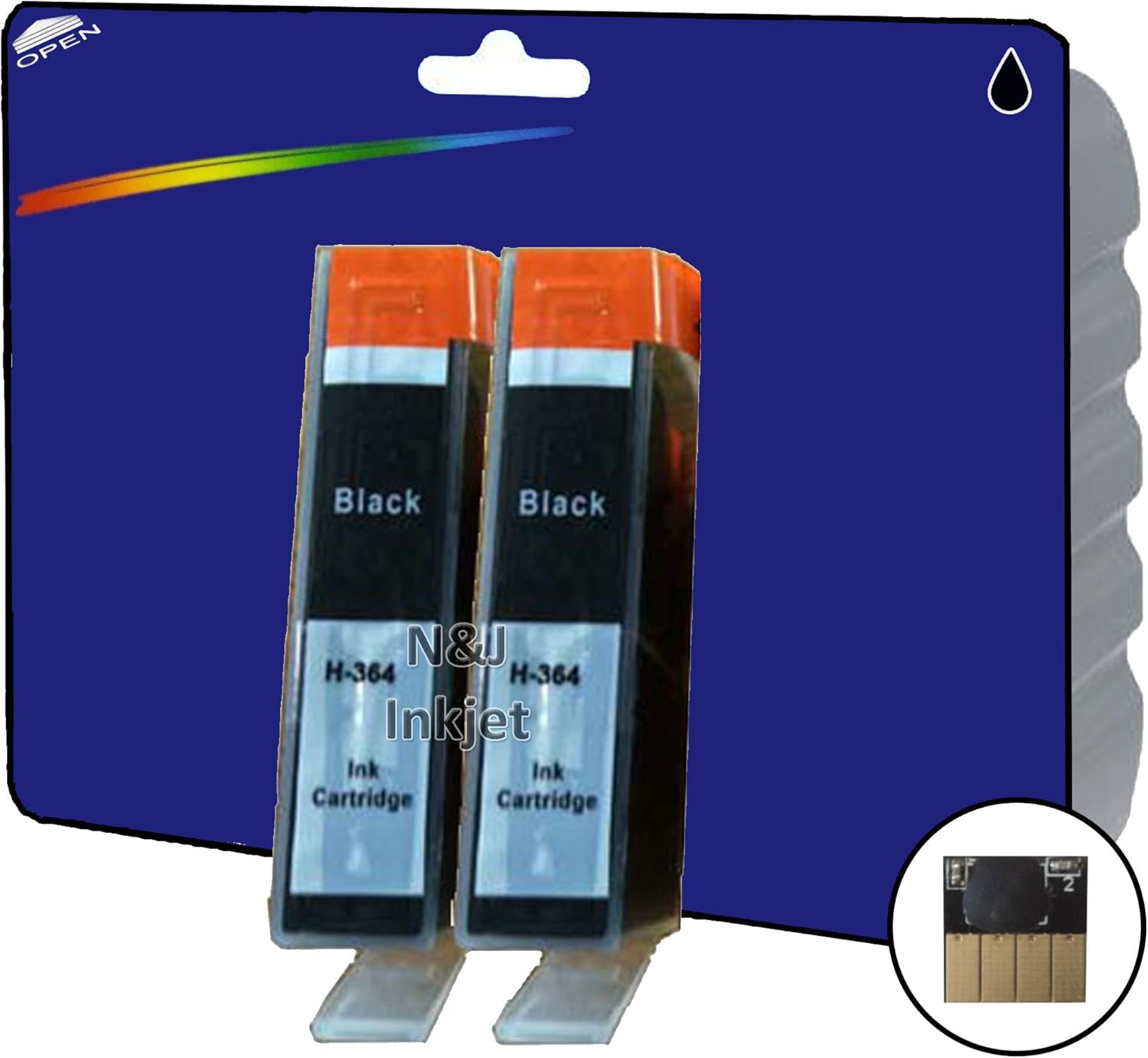 2 Black Chipped nonOEM Compatible Printer Ink Cartridges for HP