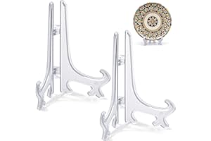 Funzhan 4 Inch Clear Acrylic Plate Display Stands 2pcs Tabletop Easel Holders for Picture Frames Cards Decorative Plates Home