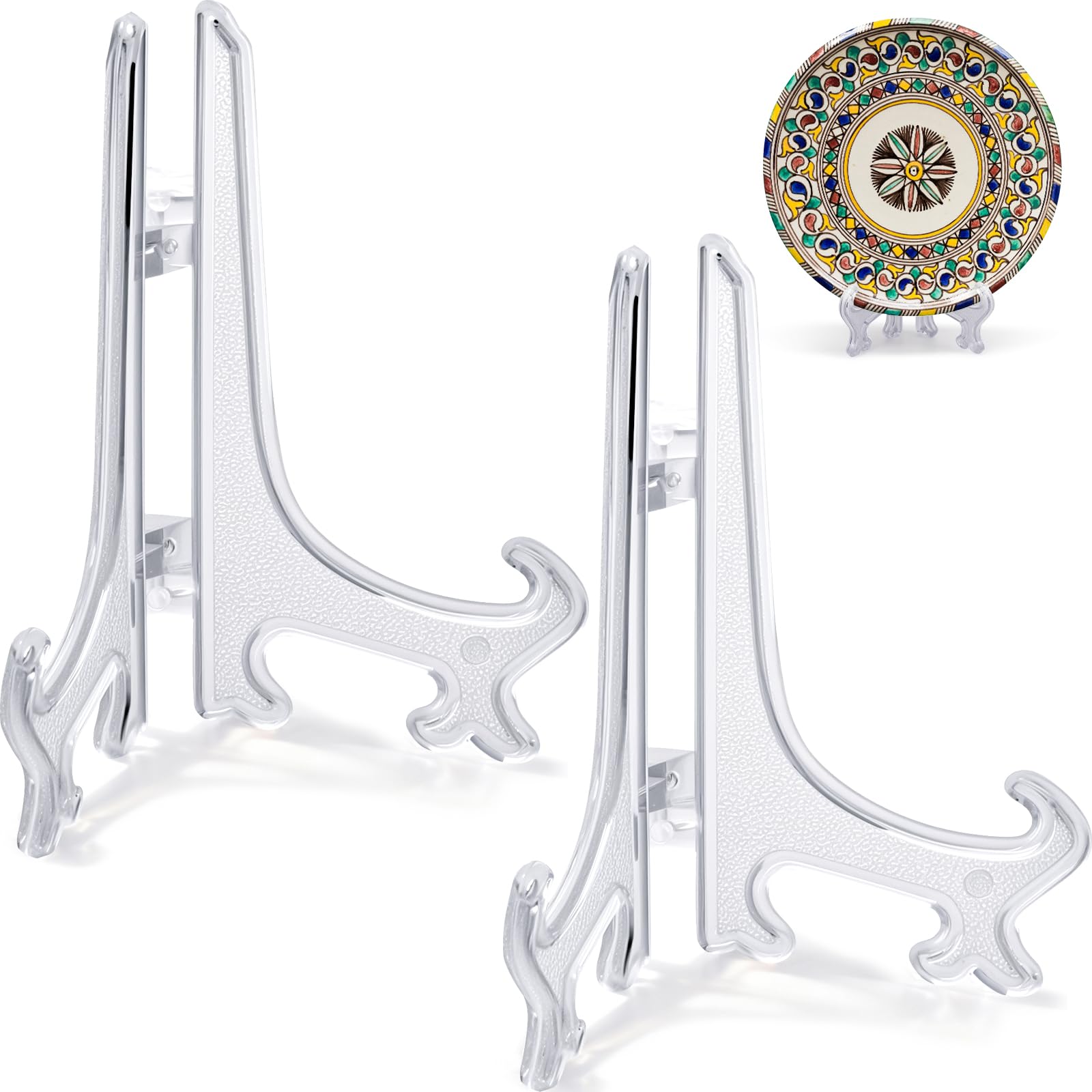Funzhan 2pcs Clear Acrylic Easels Plastic Plate Stands Holders Fold Display Stand Picture Frame Photo Artwork Home Decoration - 4 Inch