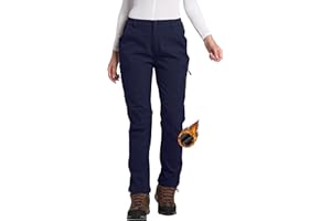 LINLANG EN Women's Fleece Lined Waterproof Hiking Pants Insulated Softshell Warm Outdoor Winter Snow Ski Pants