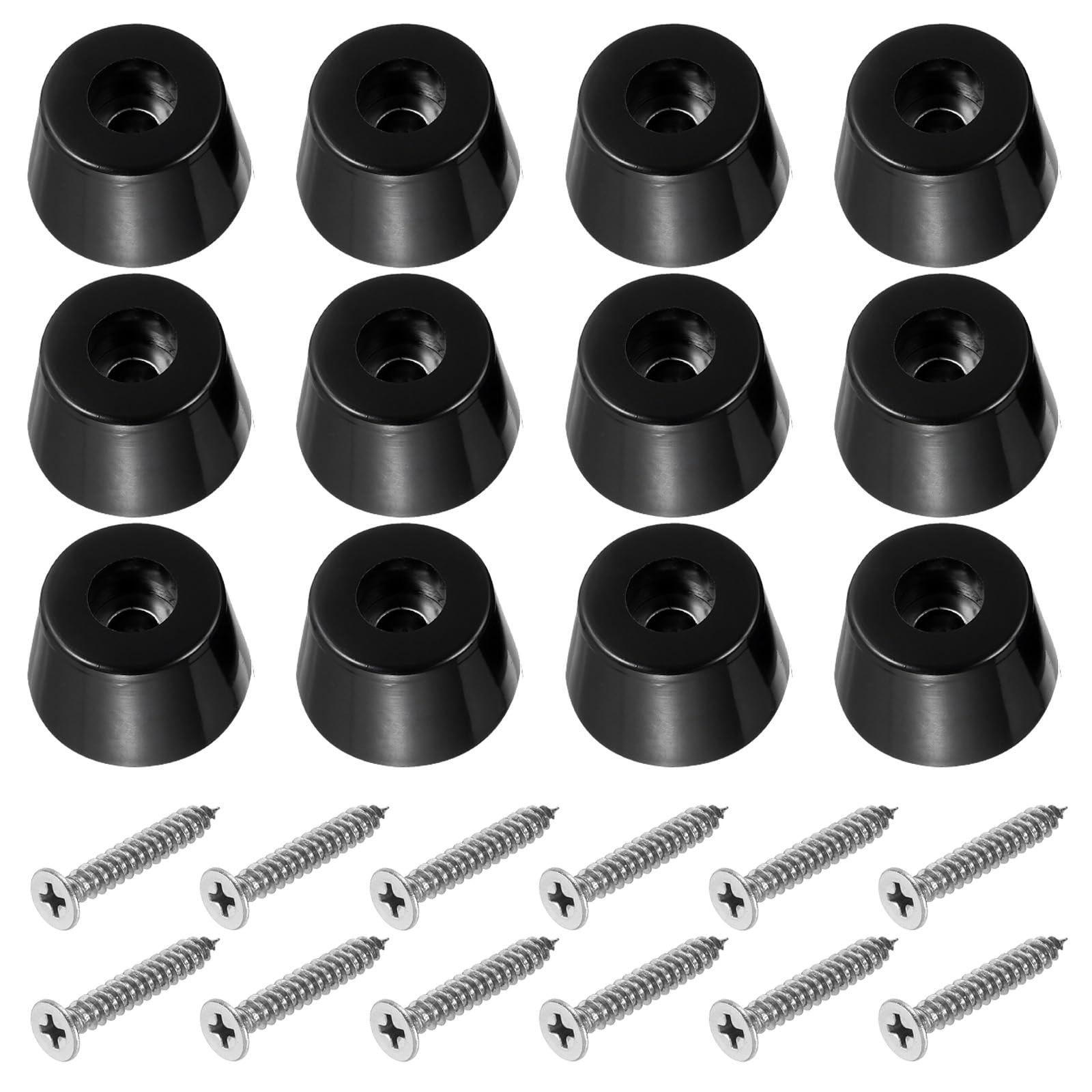 PATIKIL Cutting Board Feet, 12 Pack Round Rubber Feet Bumpers Non Slip Bumper Pads with Stainless Steel Screws for Furniture Chairs Desks Electronics (0.19"Wx0.6"H)