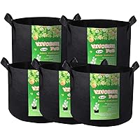 VIVOSUN 5-Pack 1 Gallon Heavy Duty Thickened Nonwoven Fabric Pots Grow Bags with Handles