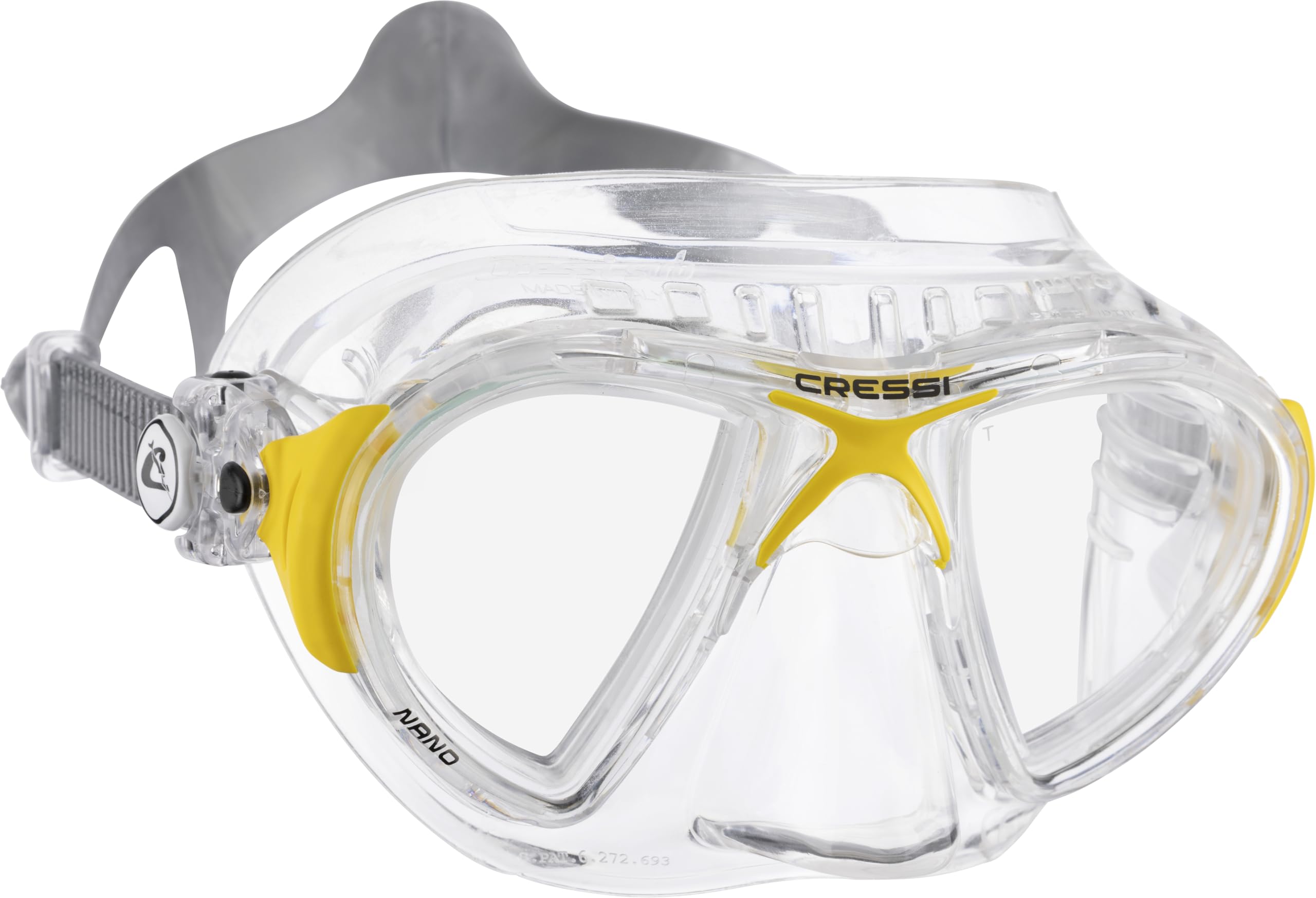 Cressi Nano Compact Low Volume Scuba-Freediving-Snorkeling Mask (Made in Italy), Clear/Yellow