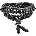 Jovivi 6mm 8mm Natural Lava Rock Stone Healing Gemstone 108 Prayer Beads Tibetan Mala Bracelet Necklace