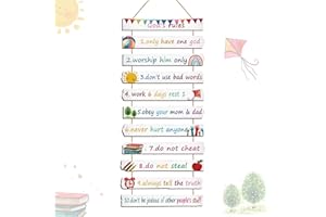 Bucherry God Rules Sign Wall Decor 11 Pieces Wooden Hanging Wall Art Inspirational Religious Art Wall Decors Ten Commandments for Bedroom Classroom Playroom Decor Christian Gift